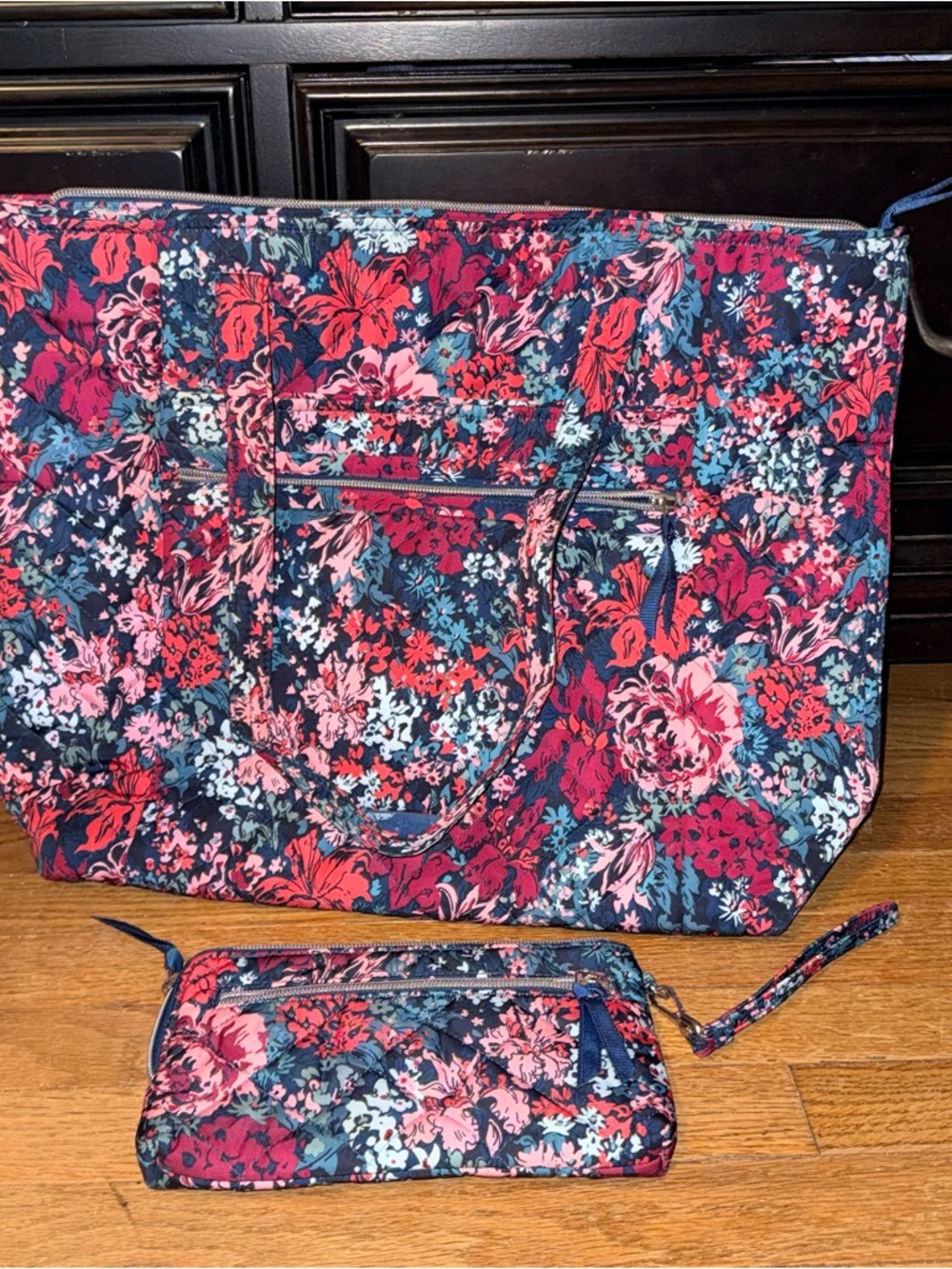 Vera Bradley performance twill work tote and wristlet in Cabbage Rose Cabernet